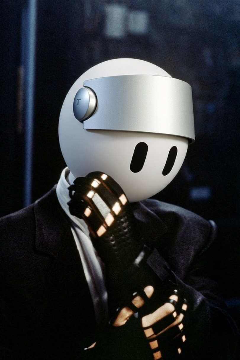 Agent Desk mascot: vendor-owned AI worker in a thinking pose