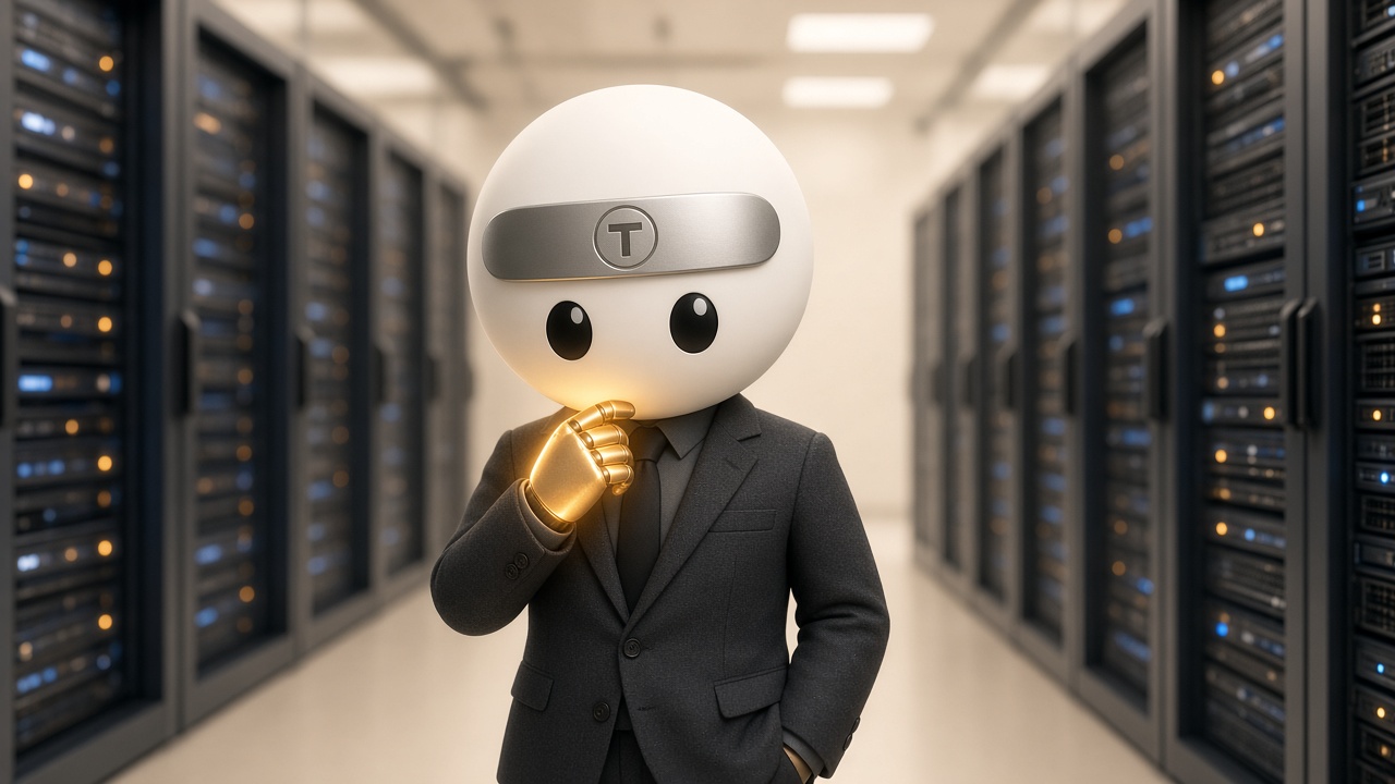 Agent Desk AI worker thinking in a server room